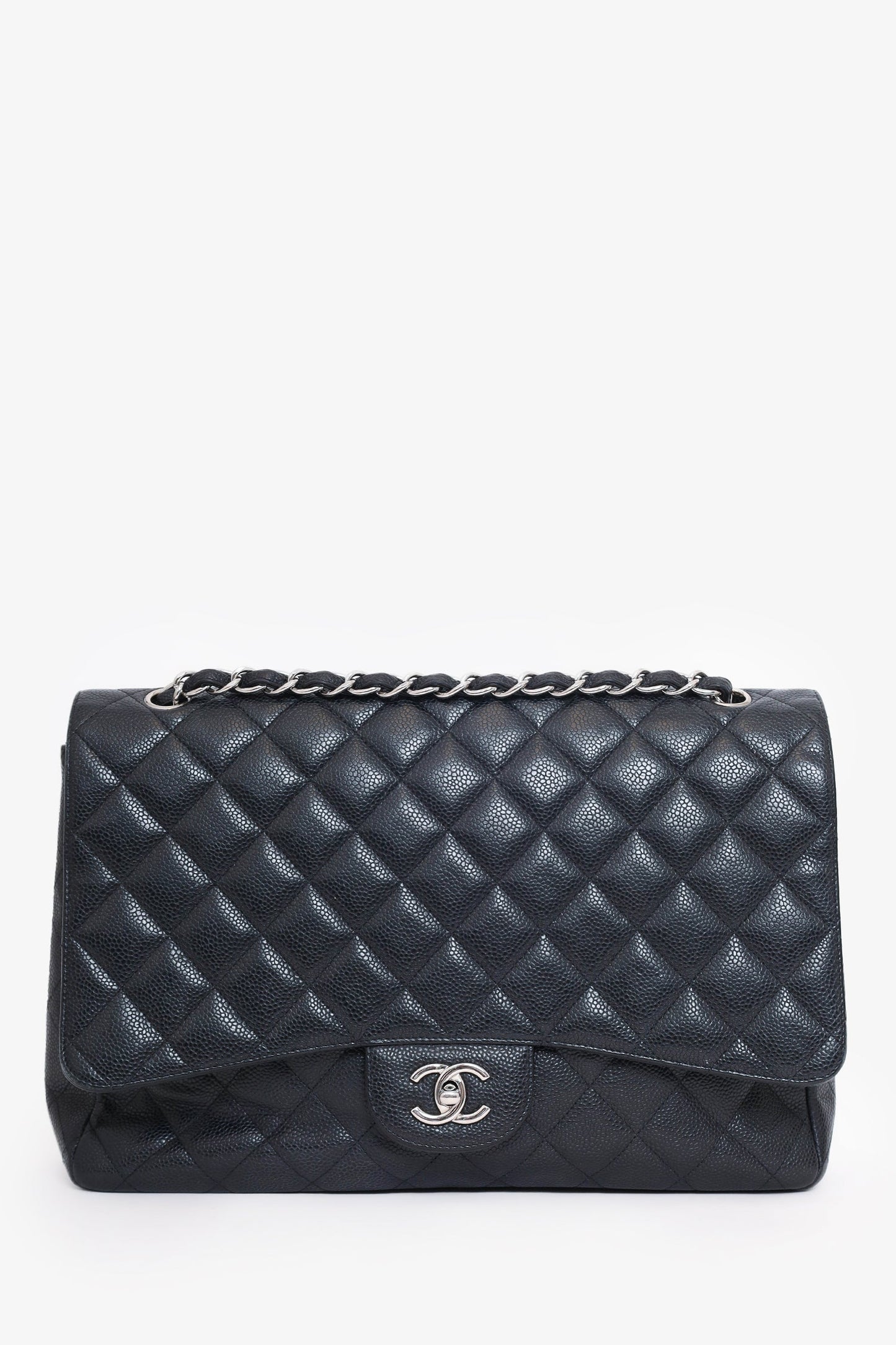 Pre-loved Chanel™ 2009-10 Black Caviar Leather Maxi Single Flap Shoulder Bag