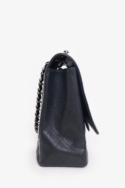 Pre-loved Chanel™ 2009-10 Black Caviar Leather Maxi Single Flap Shoulder Bag
