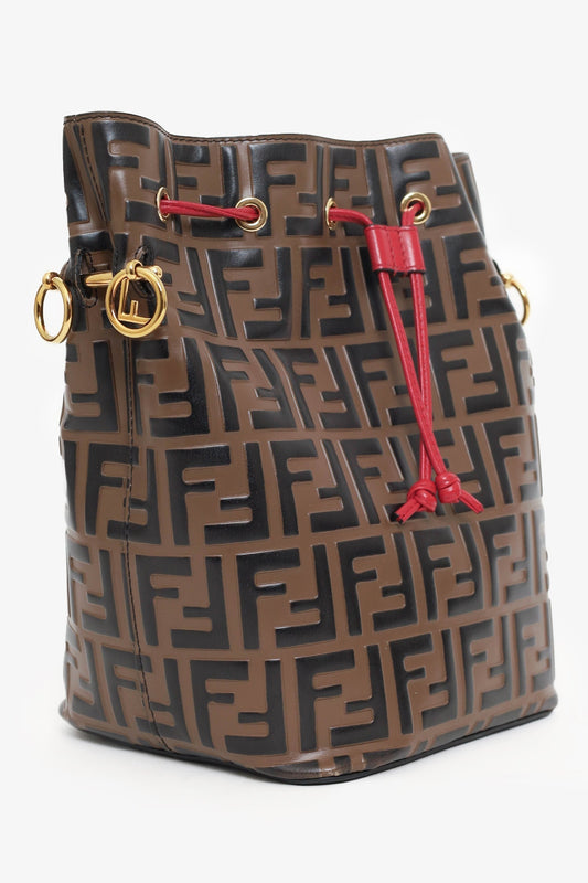 Fendi Brown FF 1974 Embossed Calfskin Grande Mon Tresor Bucket Bag