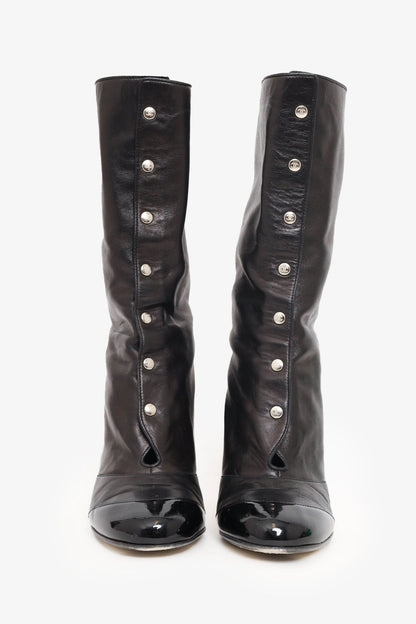 Chanel Black Lambskin Button Up Ankle Boots Size 37.5
