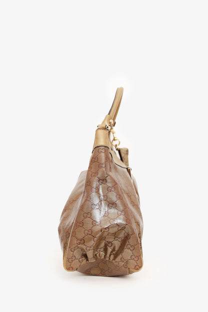 Gucci Brown GG Crystal Abbey D-Ring Shoulder Bag with Charm