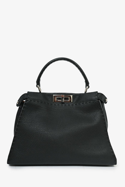 Fendi Black Grained Leather Medium Peekaboo Top Handle with Strap