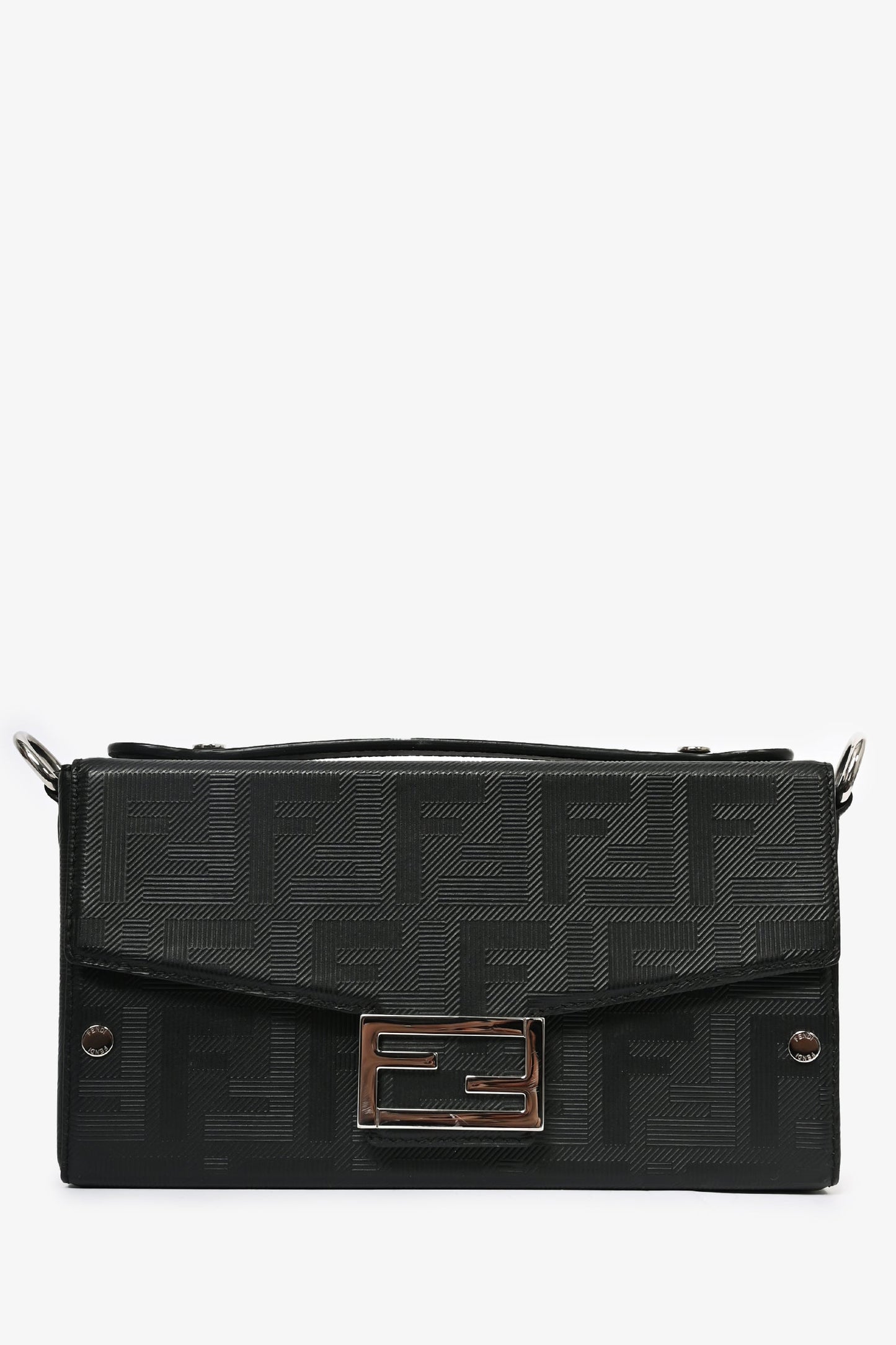 Fendi 2024 Black Leather Baguette Soft Trunk Crossbody