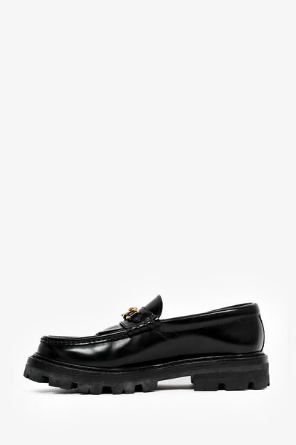 Celine Black Leather Fringe Triomphe 'Margaret' Platform Loafers Size 36