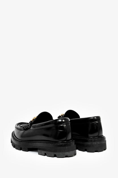 Celine Black Leather Fringe Triomphe 'Margaret' Platform Loafers Size 36