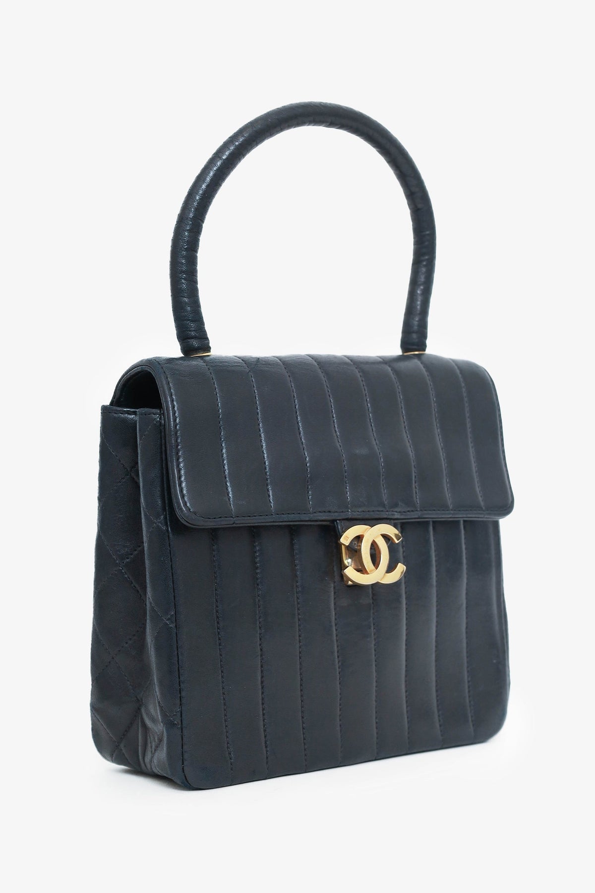 Pre-Loved Chanel™ 1991-94 Black Vertical Quilted Lambskin Top Handle Bag