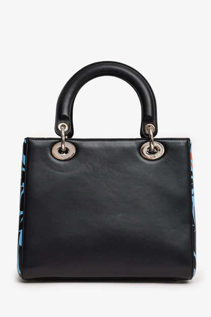 Christian Dior 2016 Black/Blue Leather Floral Printed Lady Dior