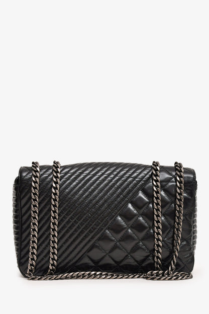 Pre-Loved Chanel™ 2014 Black Glazed Leather Coco Boy Flap Bag