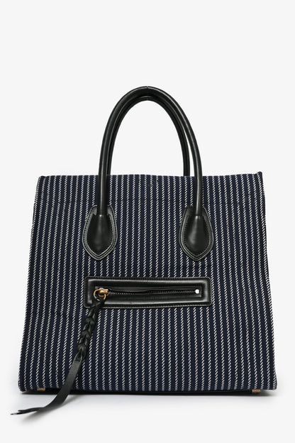 Celine 2015 Navy Blue Striped Canvas Phantom Cabas Tote