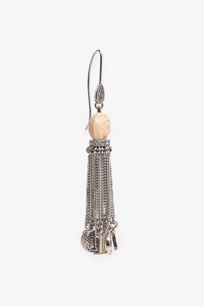 Christian Dior Silver Tone/Cream Enamel Rose Logo Tassel Earrings