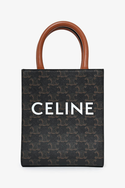 Celine Brown Leather Logo Mini Vertical Cabas Tote Bag with Strap
