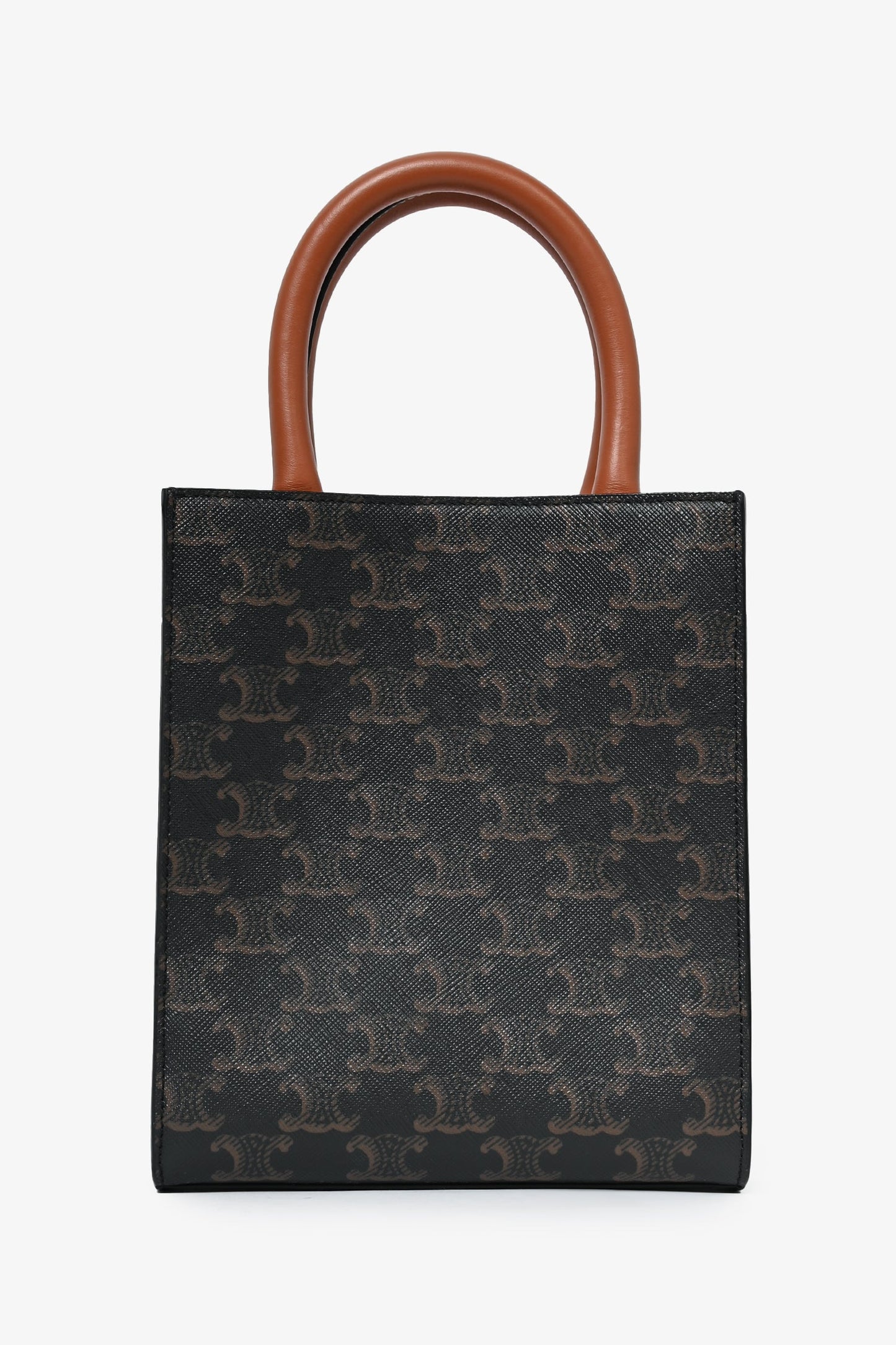 Celine Brown Leather Logo Mini Vertical Cabas Tote Bag with Strap