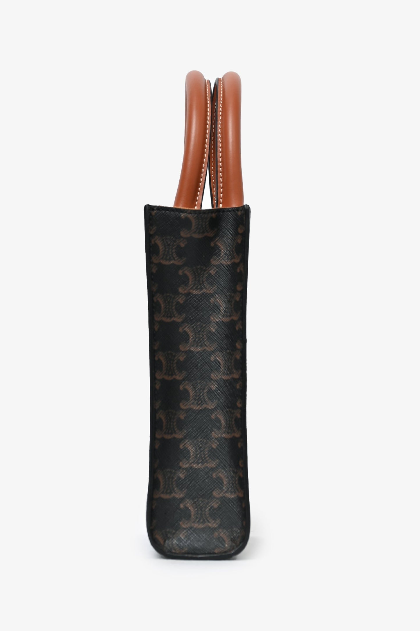 Celine Brown Leather Logo Mini Vertical Cabas Tote Bag with Strap