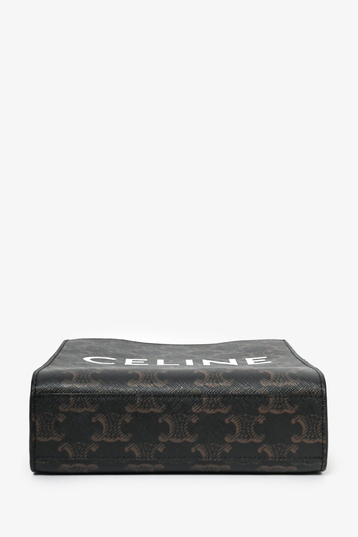 Celine Brown Leather Logo Mini Vertical Cabas Tote Bag with Strap