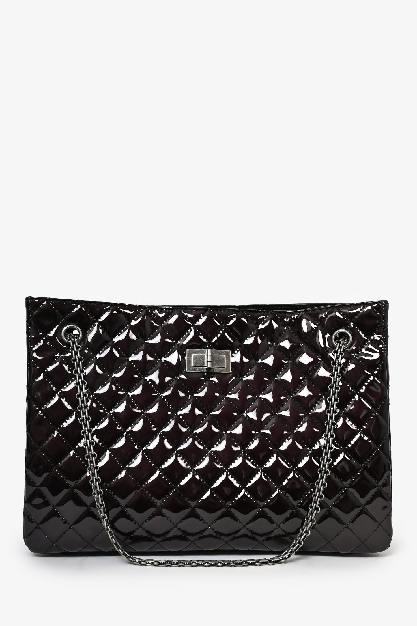 Pre-Loved Chanel™  2011/12 Dark Purple Patent Quilted Leather 2.55 Reissue Tote Bag