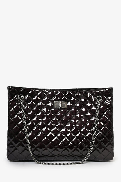 Pre-Loved Chanel™  2011/12 Dark Purple Patent Quilted Leather 2.55 Reissue Tote Bag