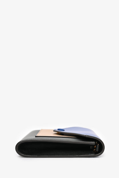 Celine 2015 Black Tricolor Leather Envelope Pocket Wallet on Chain