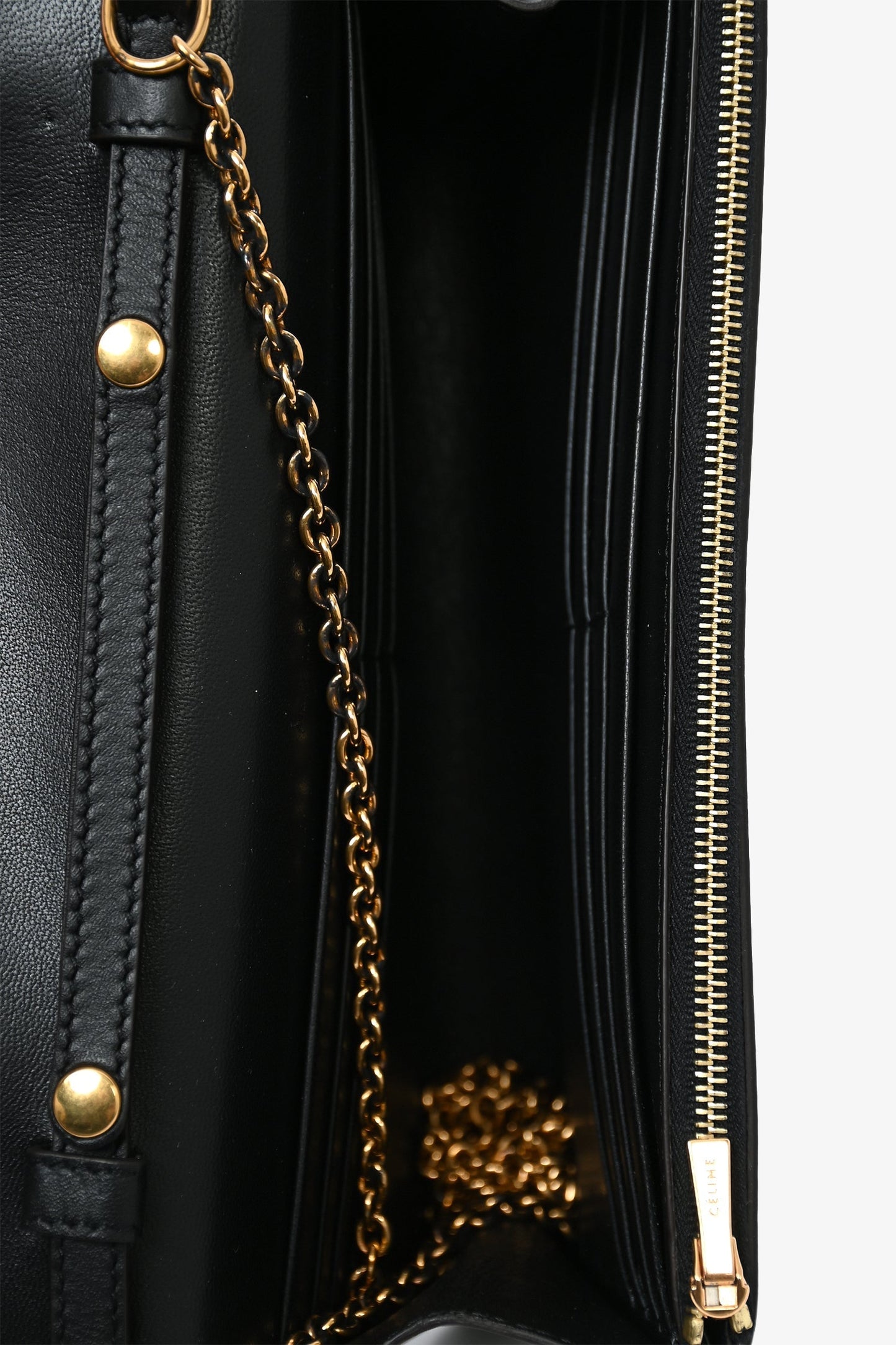 Celine 2015 Black Tricolor Leather Envelope Pocket Wallet on Chain