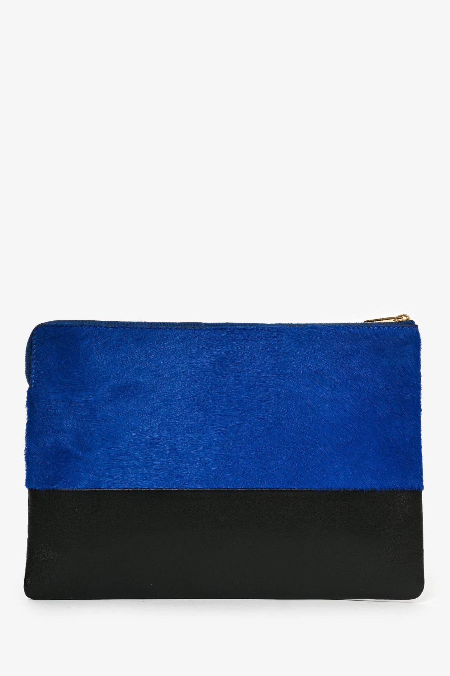 Celine Black/Blue Leather/Pony Hair Zip Clutch
