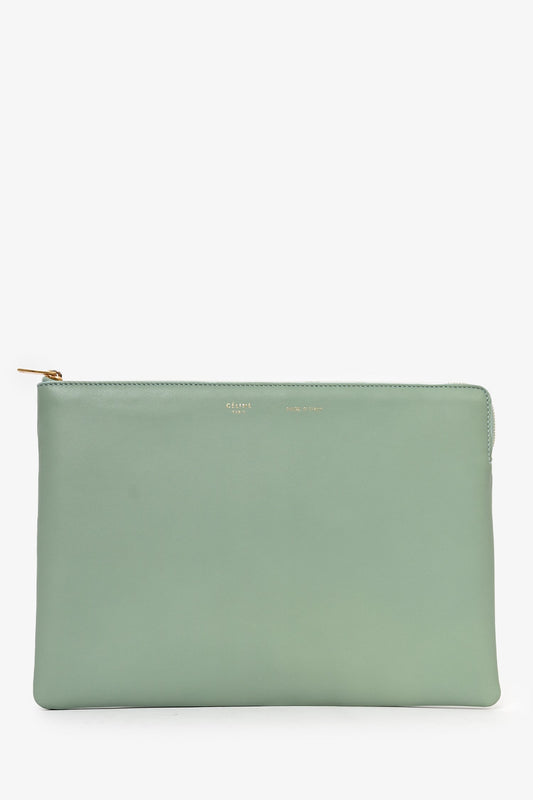 Celine Clear PVC Logo Tote with Green Leather Pouch