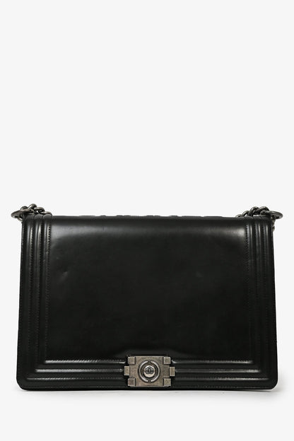 Pre-Loved Chanel™ Black Calfskin Leather Large Boy Bag