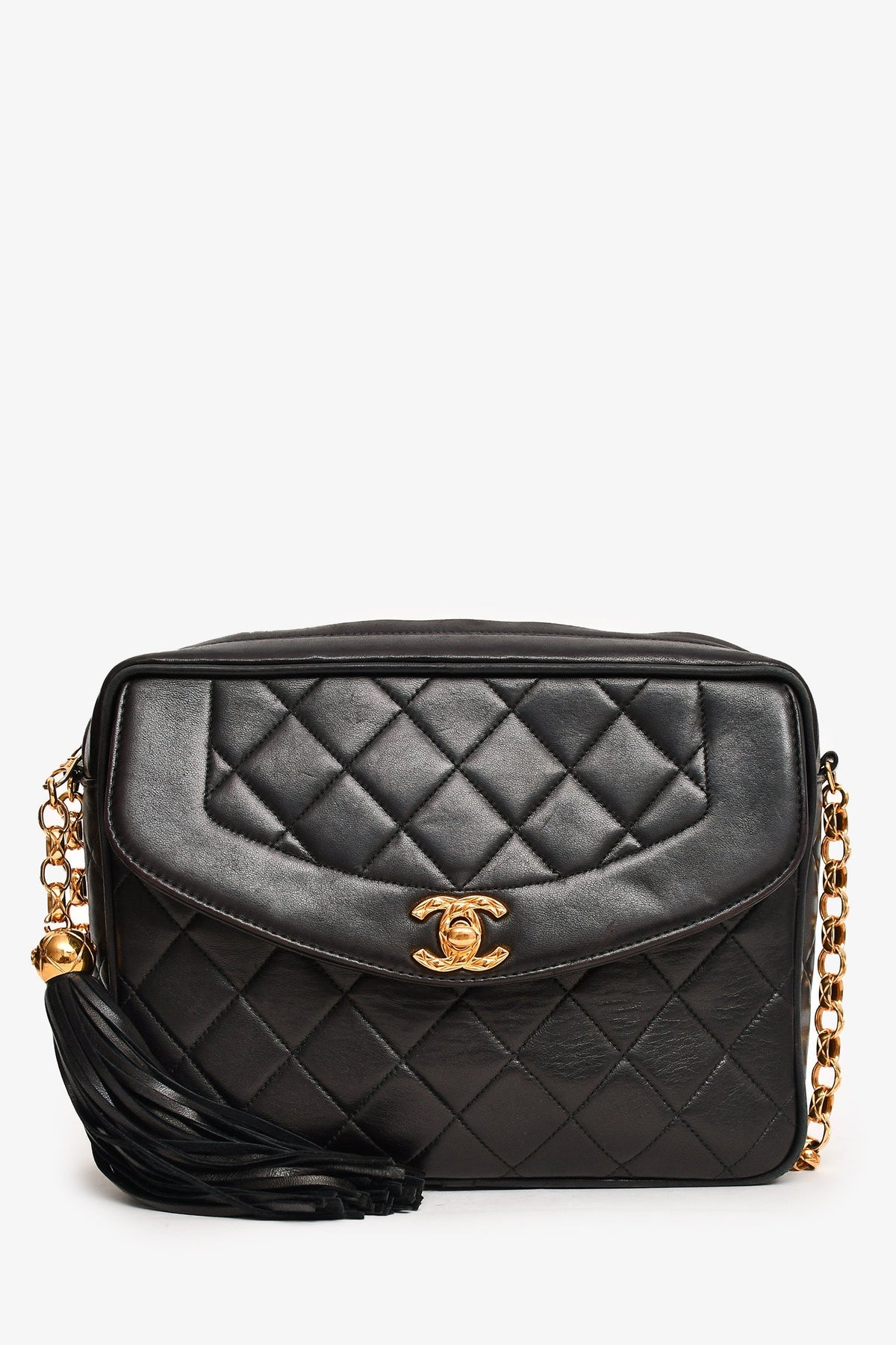 Pre-Loved Chanel™ 1991-4 Black Leather Quilted Turn Lock Camera Crossbody