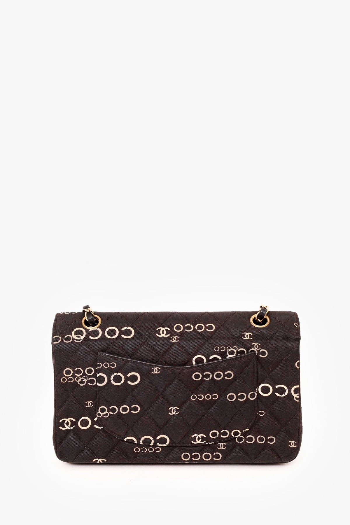 Pre-Loved Chanel™ 2002-03 Black/White Denim Quilted Coco Print Medium Double Flap Bag