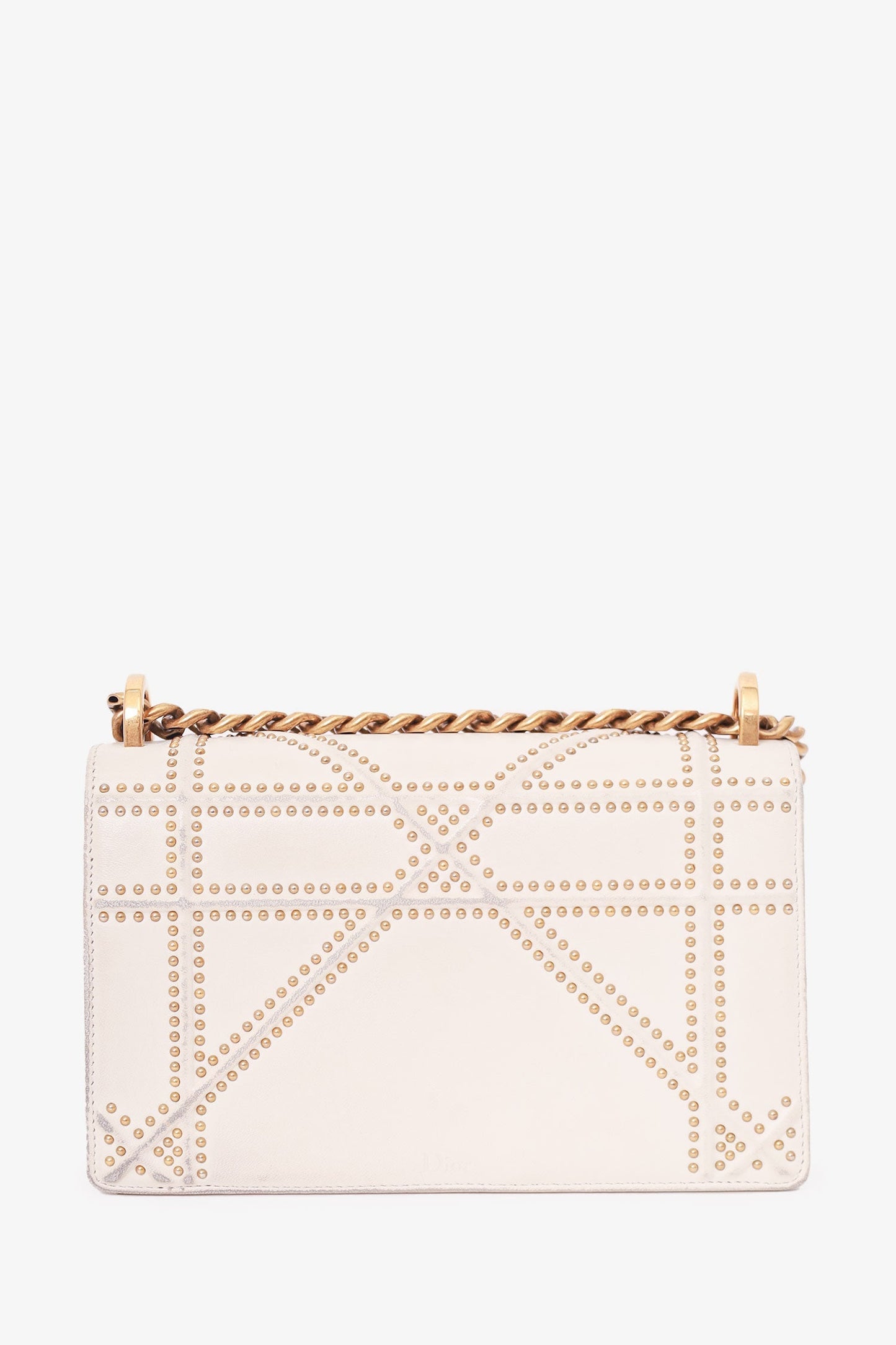 Christian Dior 2018 White Leather Studded Diorama Small Shoulder Bag
