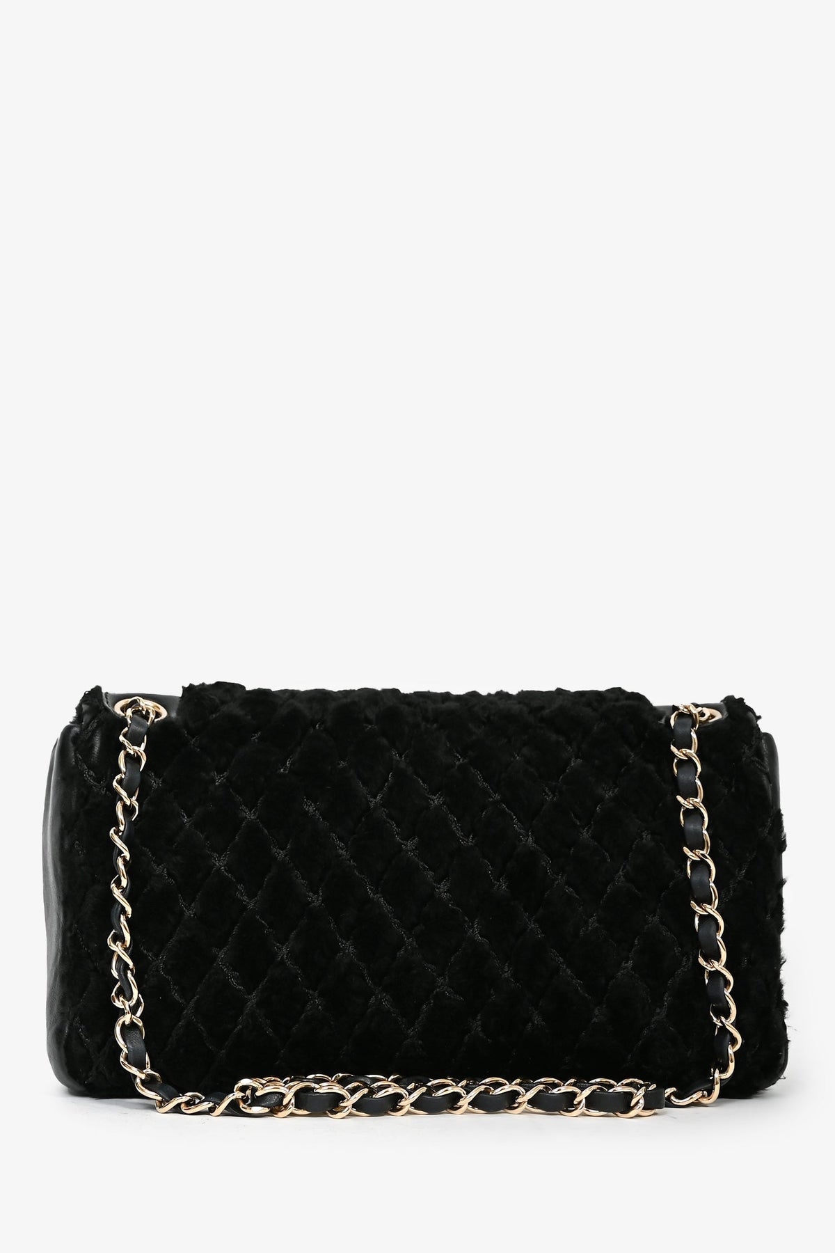 Pre-loved Chanel™ 2008/09 Black Rabbit Fur/Calfskin Leather Flap Bag