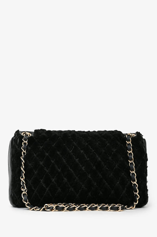Pre-loved Chanel™ 2008/09 Black Rabbit Fur/Calfskin Leather Flap Bag