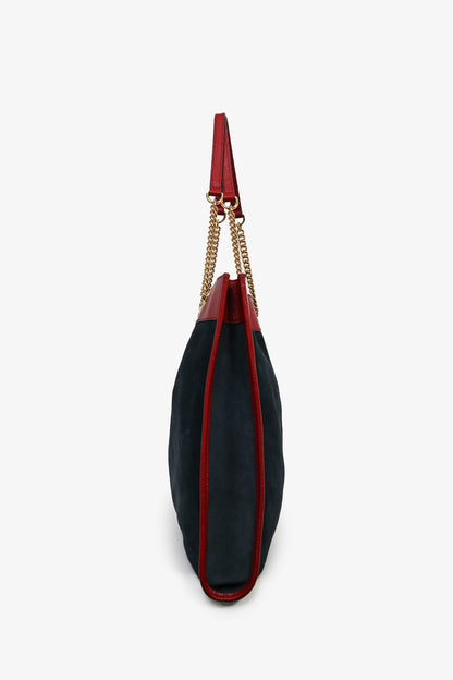 Gucci Blue Suede Red Leather Trimmed 'Rajah' Tote Bag