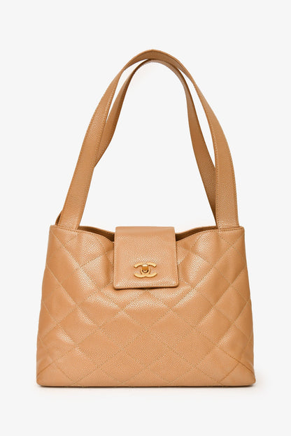 Pre-Loved Chanel™ 2000-02 Beige Caviar Leather Coco Mark Shoulder Bag