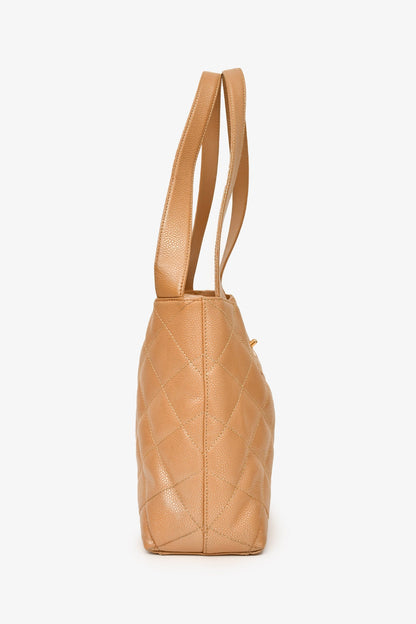 Pre-Loved Chanel™ 2000-02 Beige Caviar Leather Coco Mark Shoulder Bag