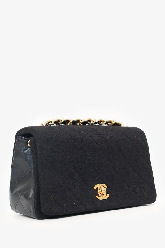 Pre-Loved Chanel™ 1989-91 Black Jersey/Lambskin Mini Full Flap Bag