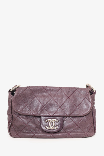 Pre-Loved Chanel™ 2009-10 Purple Glazed Calfskin Stitched On The Road Flap Bag