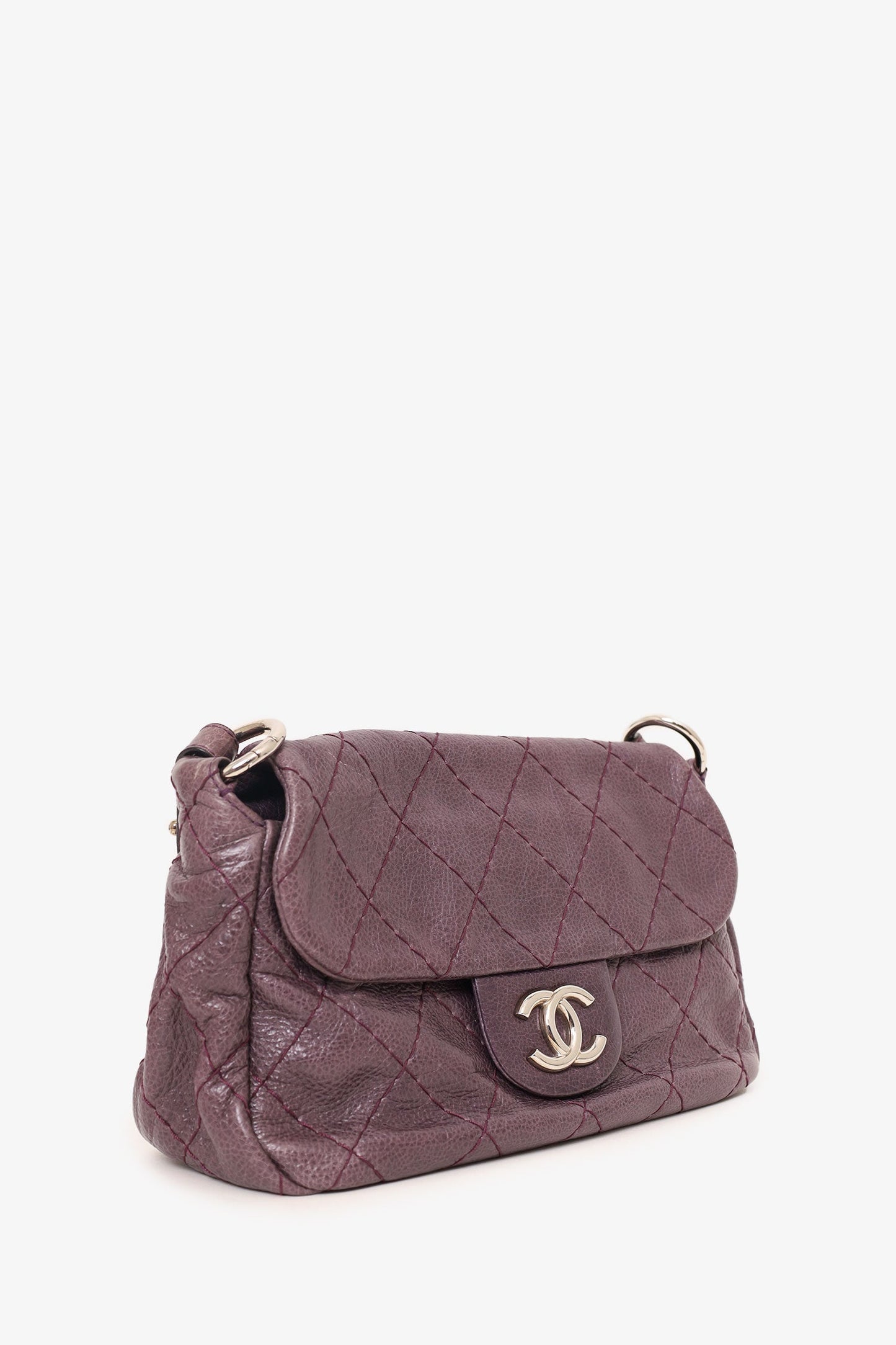 Pre-Loved Chanel™ 2009-10 Purple Glazed Calfskin Stitched On The Road Flap Bag