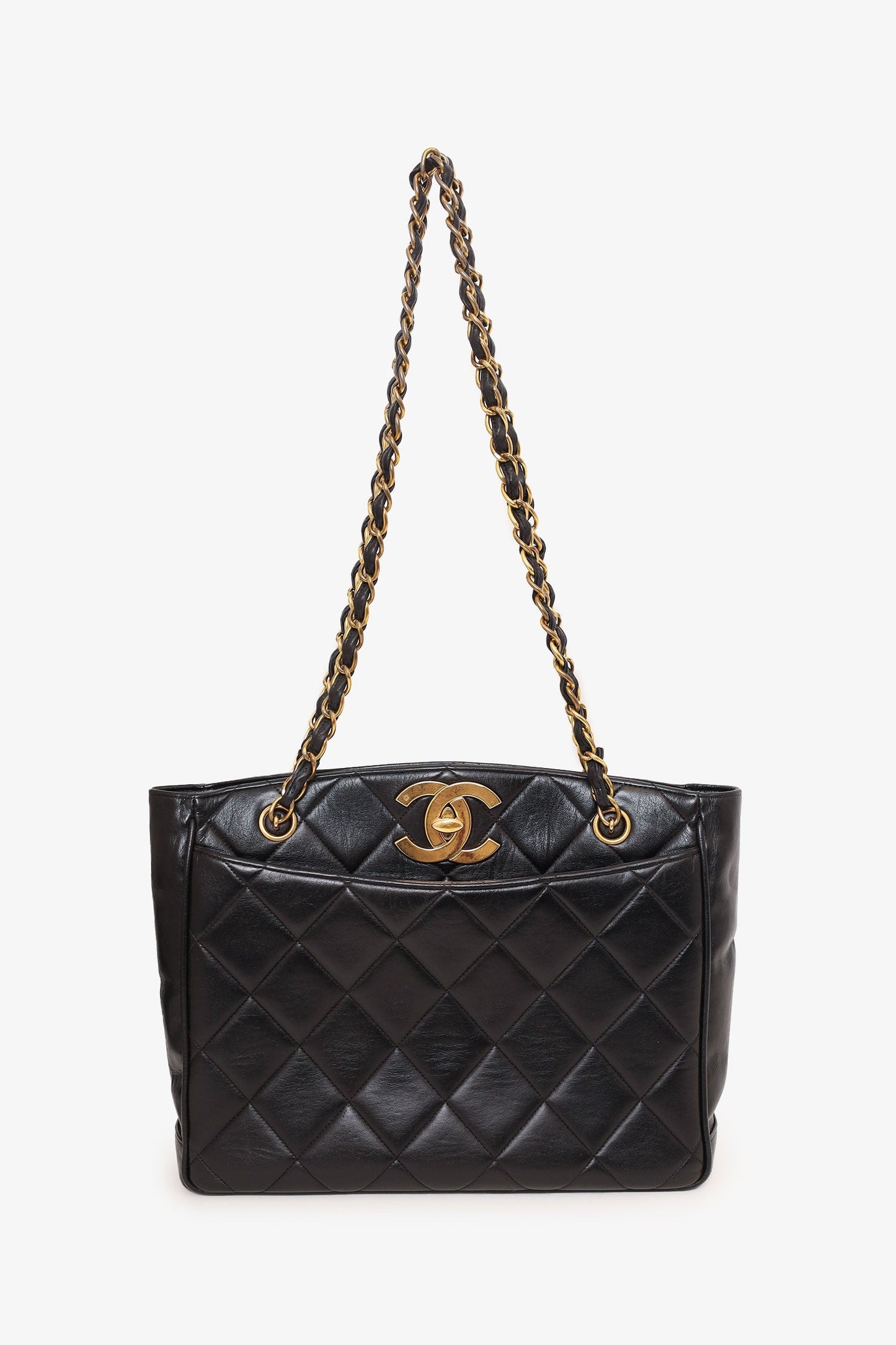 Pre-Loved Chanel™ Vintage Black Quilted Lambskin CC Tote Bag