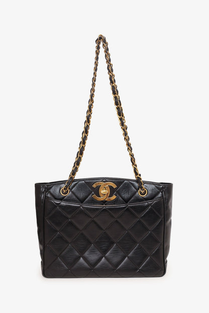 Pre-Loved Chanel™ Vintage Black Quilted Lambskin CC Tote Bag