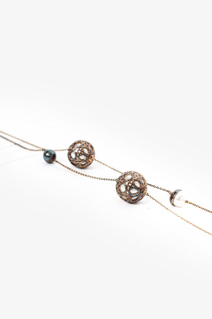 Christian Dior Gold Toned Faux Pearl Station Long Chain Necklace