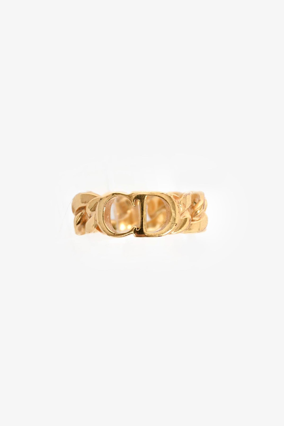 Christian Dior Gold Toned CD Chain Ring Size M/6 US