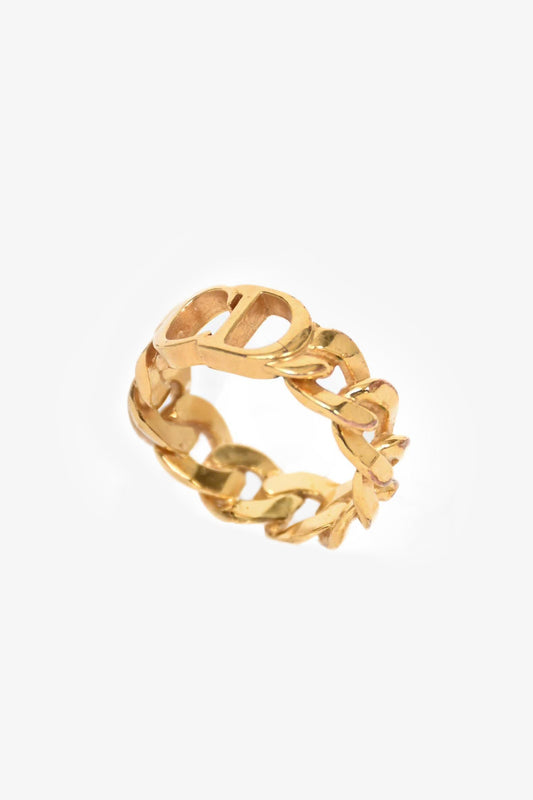 Christian Dior Gold Toned CD Chain Ring Size M/6 US