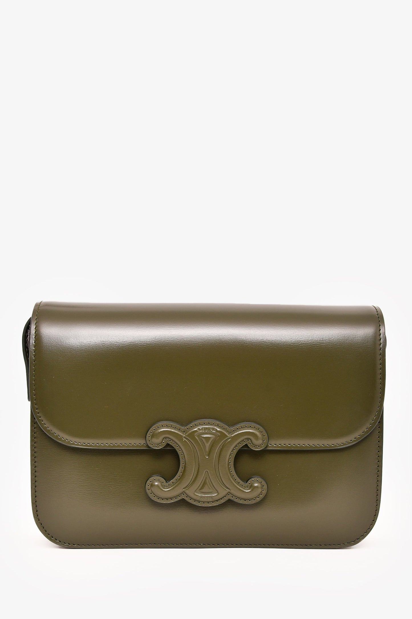 Celine 2022 Green Leather Classique Triomphe Shoulder Bag