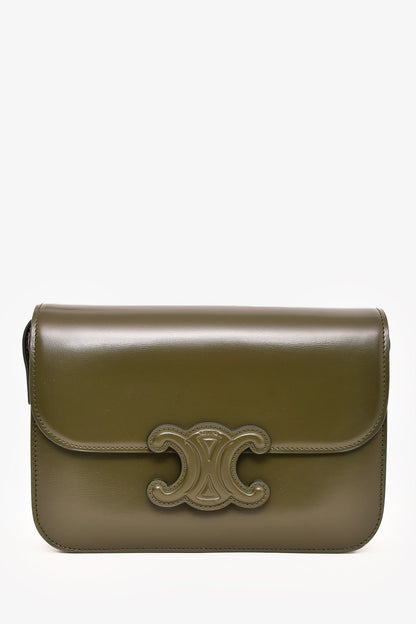 Celine 2022 Green Leather Classique Triomphe Shoulder Bag