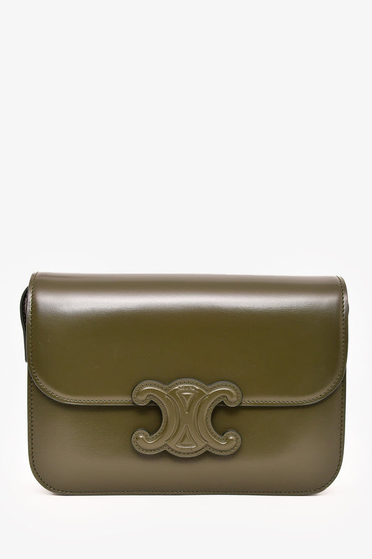 Celine 2022 Green Leather Classique Triomphe Shoulder Bag