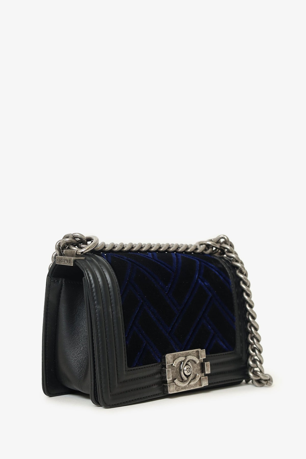Pre-Loved Chanel™ 2017 Black/Navy Velvet/Calfskin Small Boy Bag