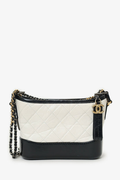 Pre-Loved Chanel™  2018 Black/White Lambskin Leather Small Gabrielle Bag