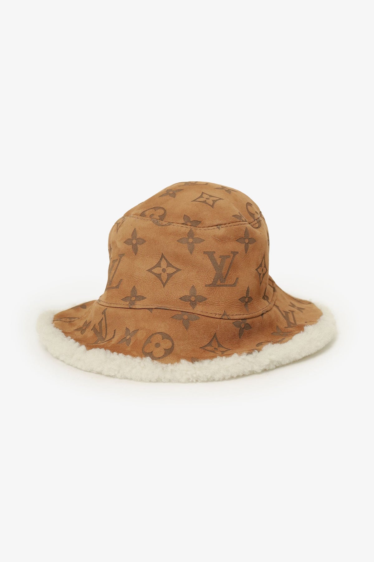 Louis Vuitton Brown/Cream Suede/Shearling Reversible Bucket Hat