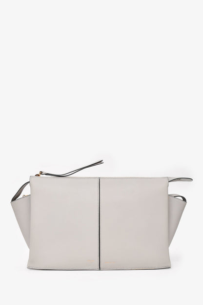 Celine 2017 Light Grey Leather Trifold Clutch With Chain