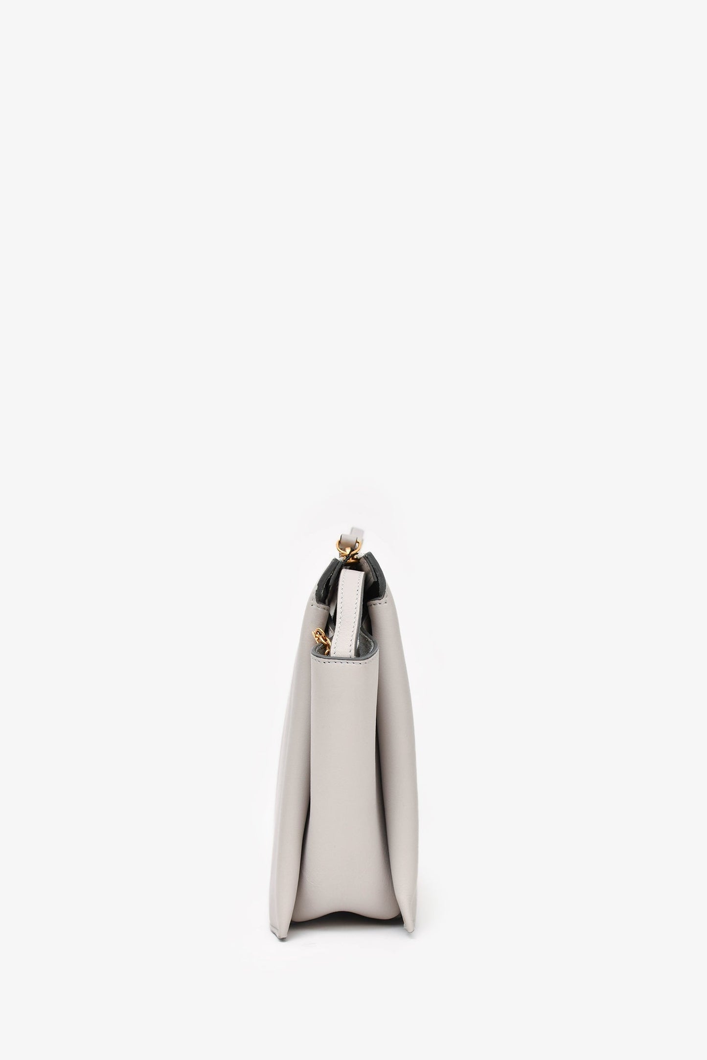 Celine 2017 Light Grey Leather Trifold Clutch With Chain
