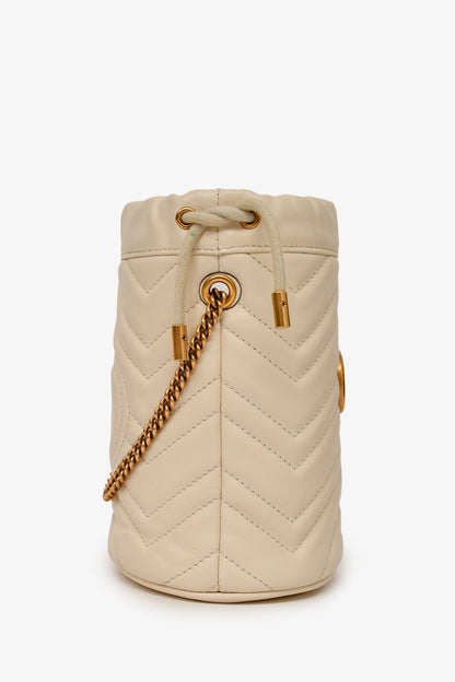 Gucci White Leather Chevron Quilted Marmont Bucket Bag